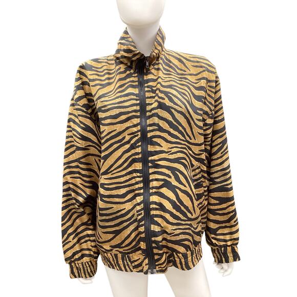 Vintage Selene Sport Paris Women’s Silk Bomber SZ L Animal Print Zipper Pockets - Picture 1 of 6